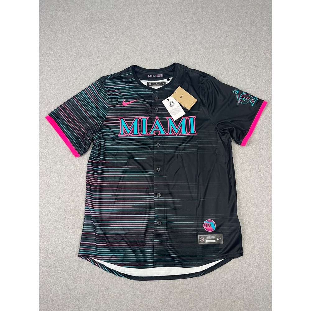 Miami Marlins City Connect Jersey Mens XL Black Nike Dri Fit ADV 305 Miami‎ Vice